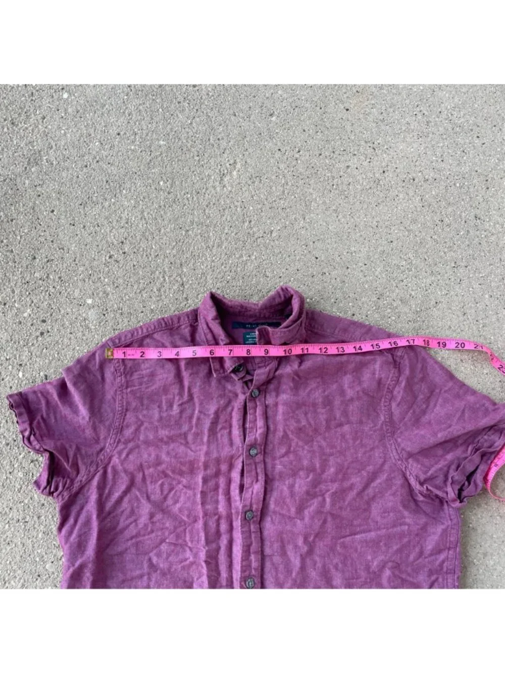 Perry Ellis Short Sleeve Button Down Shirt Linen Cotton Purple Men M Lightweight